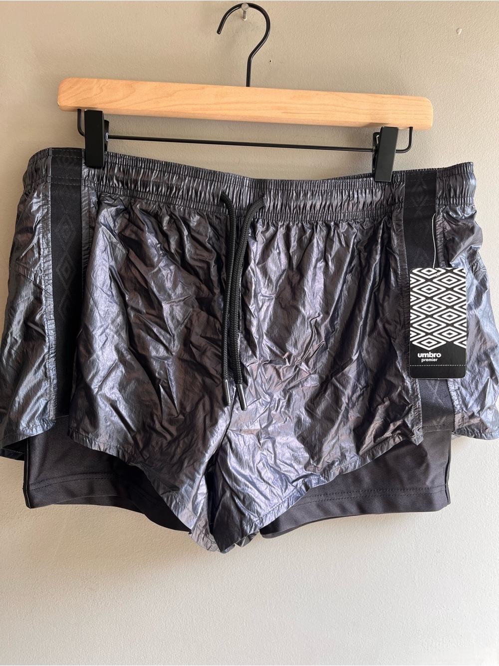 Umbro Charcoal Metallic Layered Athletic Shorts
